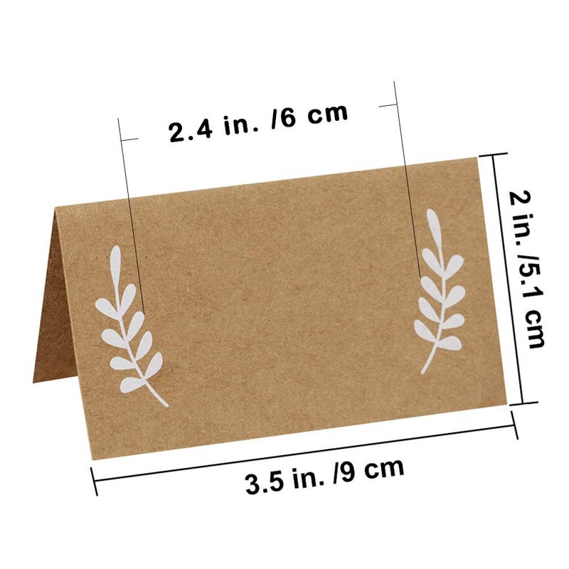 Supla 100 Pcs Place Cards with White Laurel Leaves Kraft Paper Cards Rustic Wedding Table Name Number Blank Table Tent Cards Table Name Tags Table Card Seating Cards Buffet Table Cards - Image 2